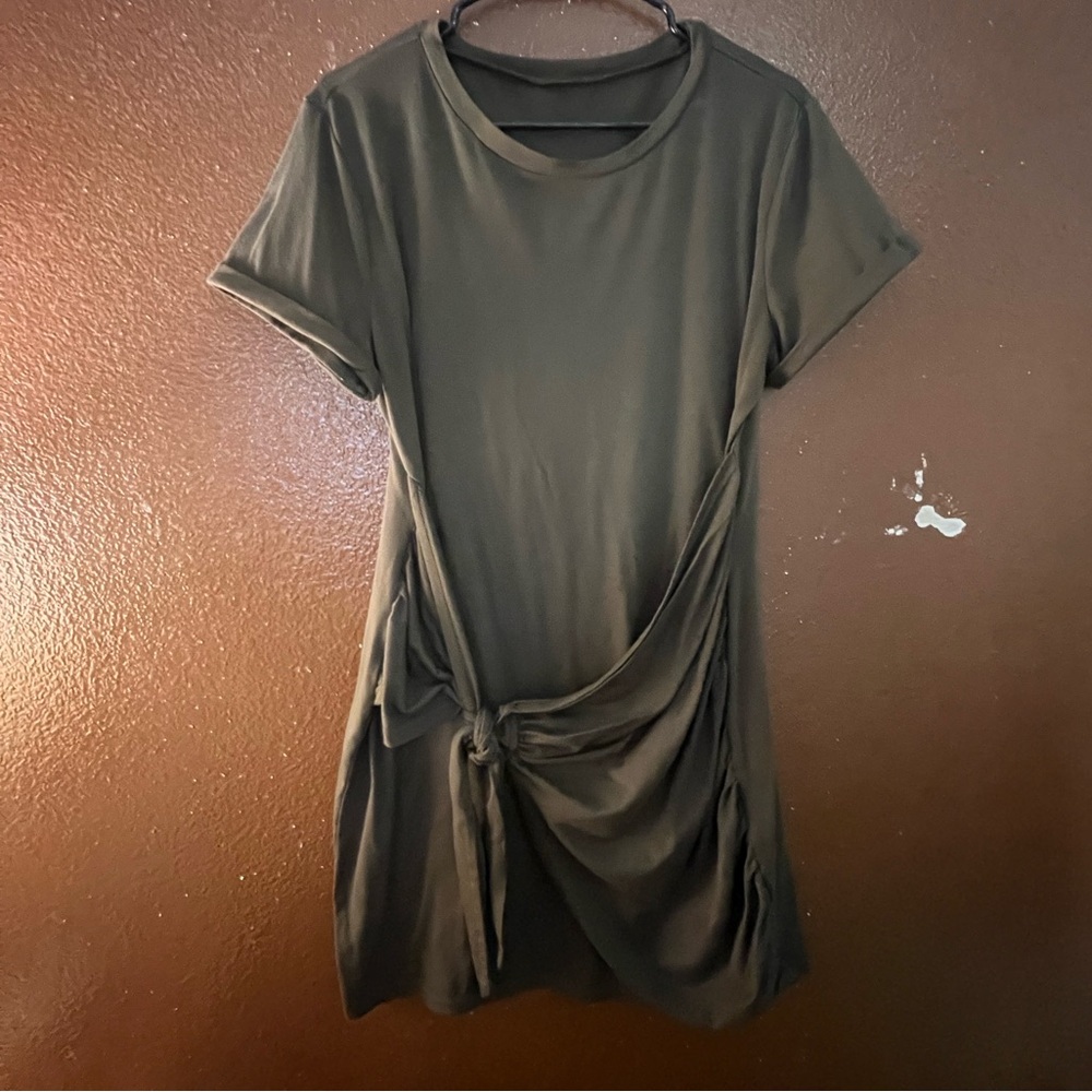 Knot-Front Olive Short Sleeve Mini Dress